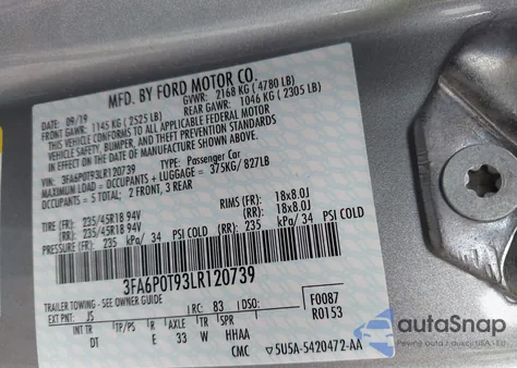 2020 Ford Fusion Se z USA, uszkodzony, nr VIN 3FA6P0T93LR120739